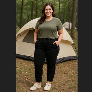 J. Jill Black Cargo Pants Size 12 Cotton Stretch Tapered Snap Ankle Tab 5 Pocket